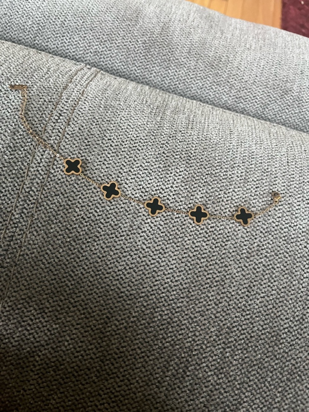 18k Gold plated Clover Link Necklace with Black Enamel